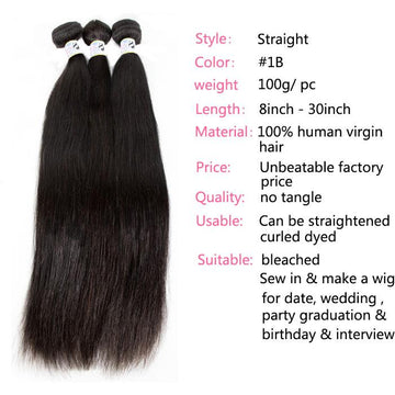 GS Virgin Hair Blue Series Human Virgin Straight Brazilian Hair 3 Bundles